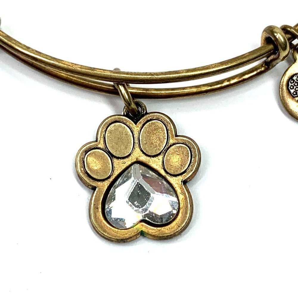 Alex and Ani Swarovski Crystal Paw Print Charm Bracelet Gold - 2"- 3.5" - Picture 2 of 3